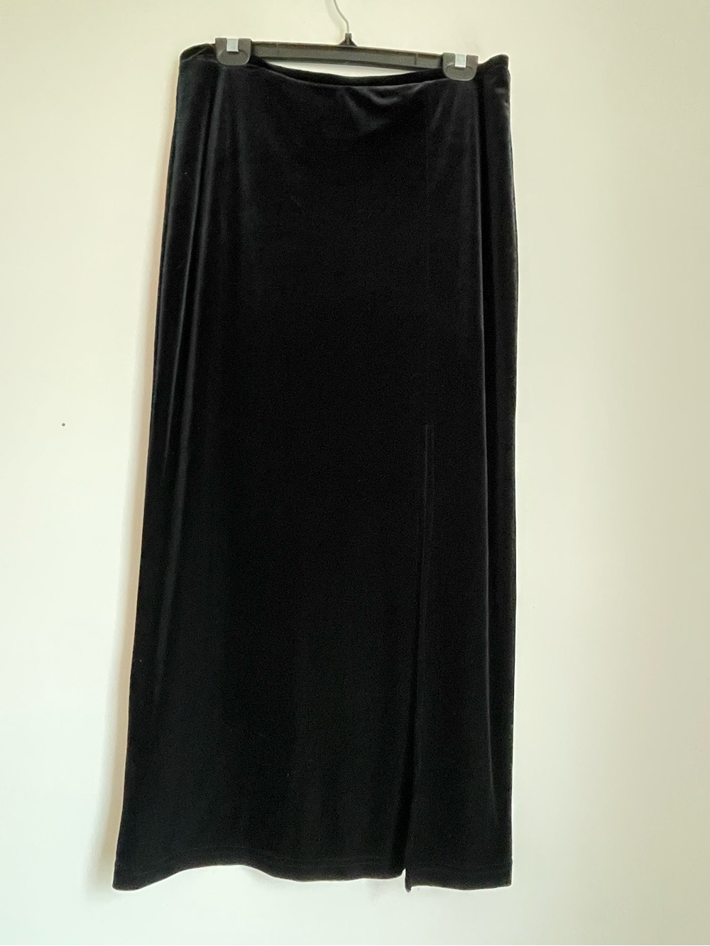 Vintage Fashion Bug Black Velour Slit Maxi Skirt Size M Witchy Goth Dark Fall Y2